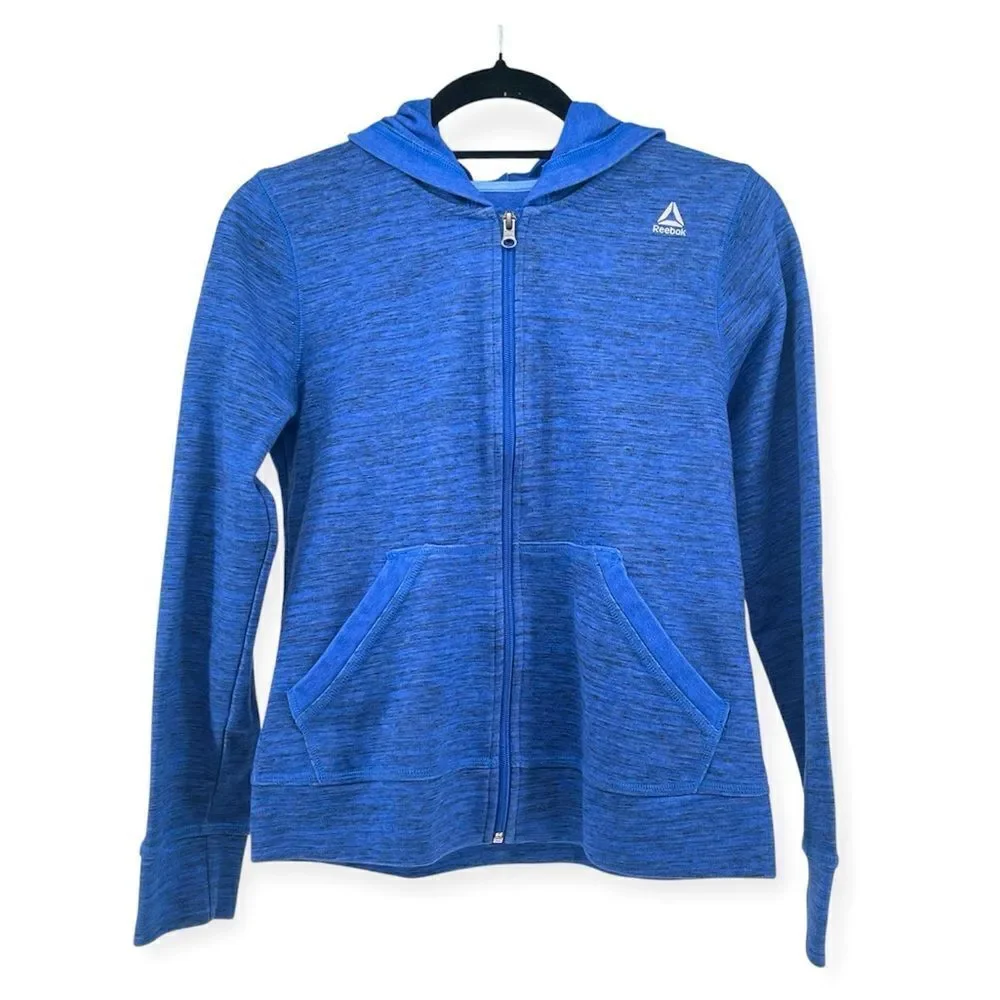 Reebok Girl’s Marled Blue Full Zip Hooded Polyester Cotton Blend Jacket XL (16)